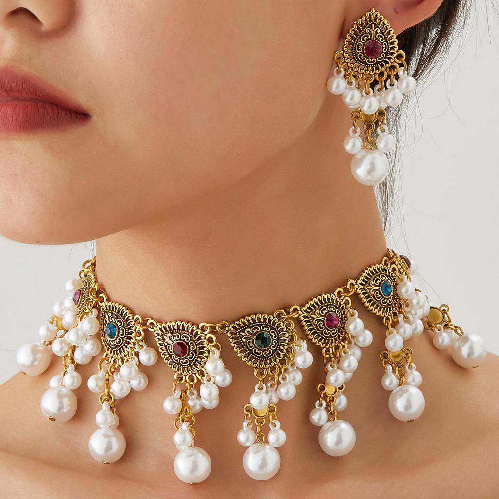 Retro Hollow Water Drop Jewelry Set: Women's Necklace and Earrings