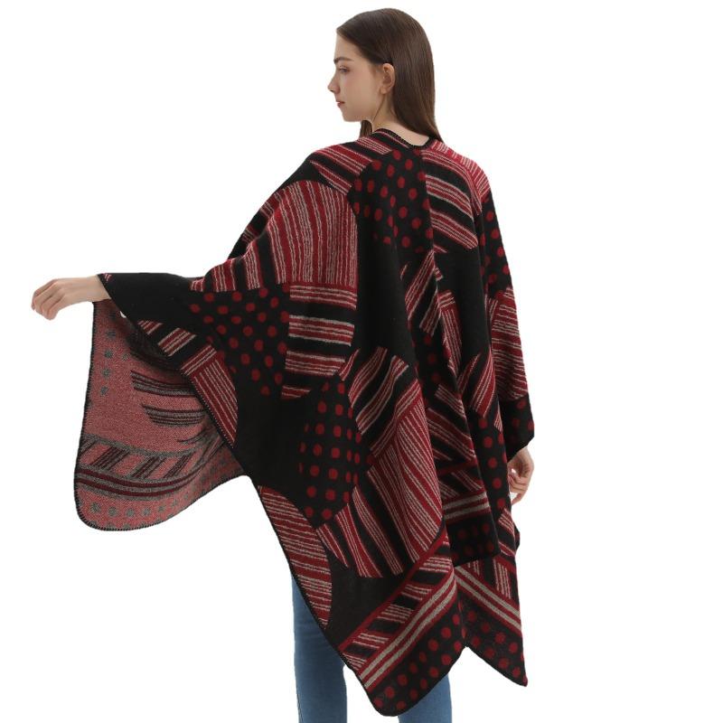 New retro women's split shawl autumn and winter imitation cashmere thickened warm knitted cape scarf batch