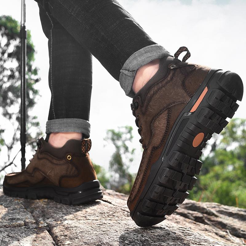 Golden Sapling Men's Outdoor Shoes Genuine Leather Boots Retro Work Shoe Platform Footwear Mountain Leisure Ankle Boot for Men