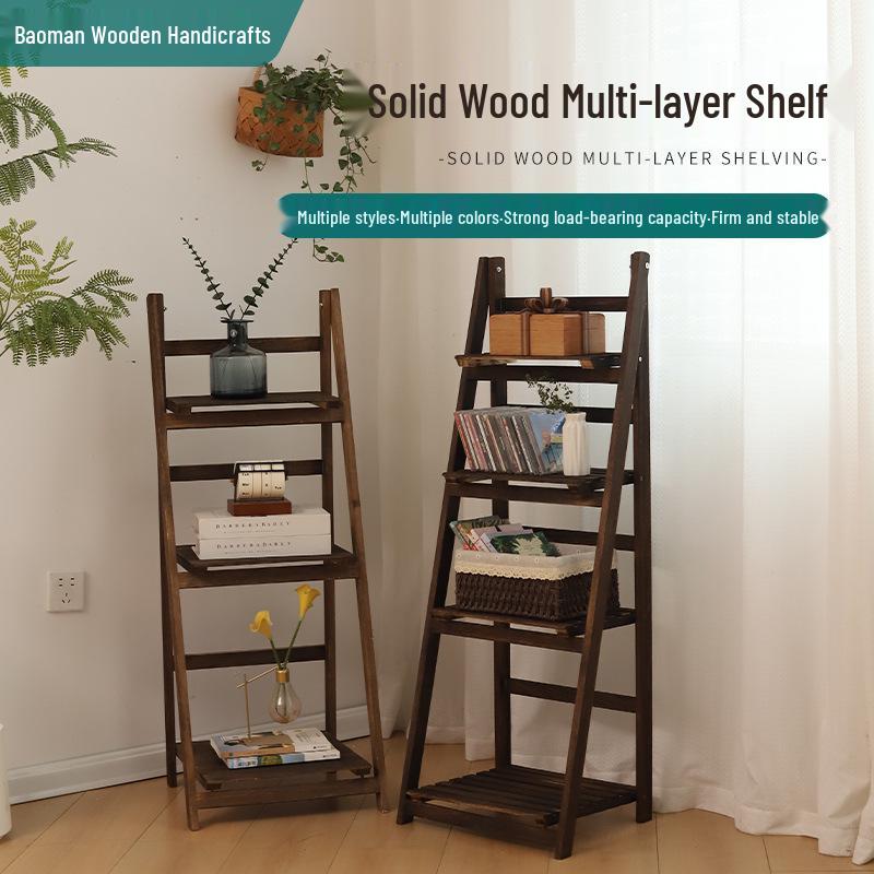 Foldable White Pine Wood Flower and Shoe Stand - Floor-Standing 4-Layer Multi-Use Rack