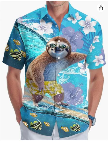 Summer Hawaiian Shirt Men's Fashion Digital Printing Short Sleeve One Hong Kong Trendy