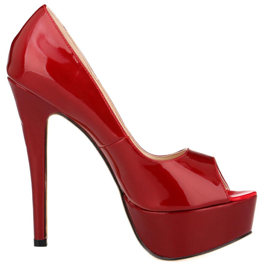 Buty Damskie Lakierowane Czarne Niebieskie Czerwone Szpilki Czółenka Ślubne Seksowne Platforma Damskie Z Odkrytymi Palcami Buty na Imprezę