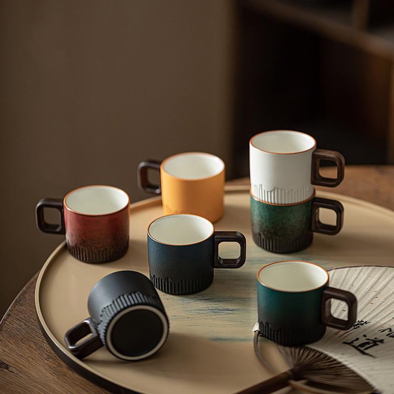 60ml Gradient ceramic tea cup with handle, heat-resistant coffee cup, household hand drawn mini minimalist mug