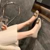 Cowhide Version~ Elegant Metal Square Buckle Thick Heel Shallow Mouth Square Head Flat Sole Shoes Women's Spring and Autumn