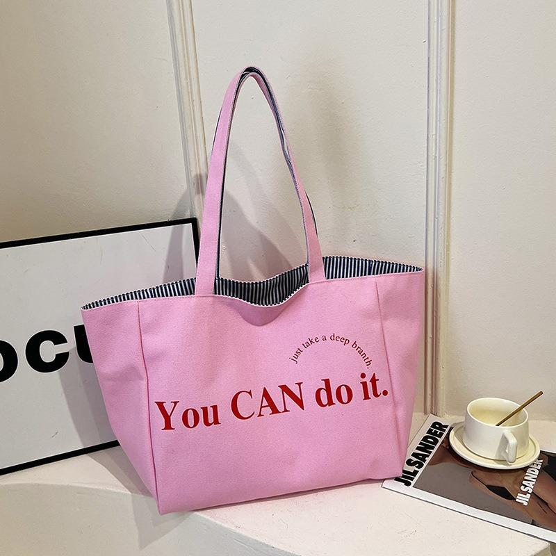 2025 New Colorful Reversible Canvas Tote Bag Striped Shoulder Bag