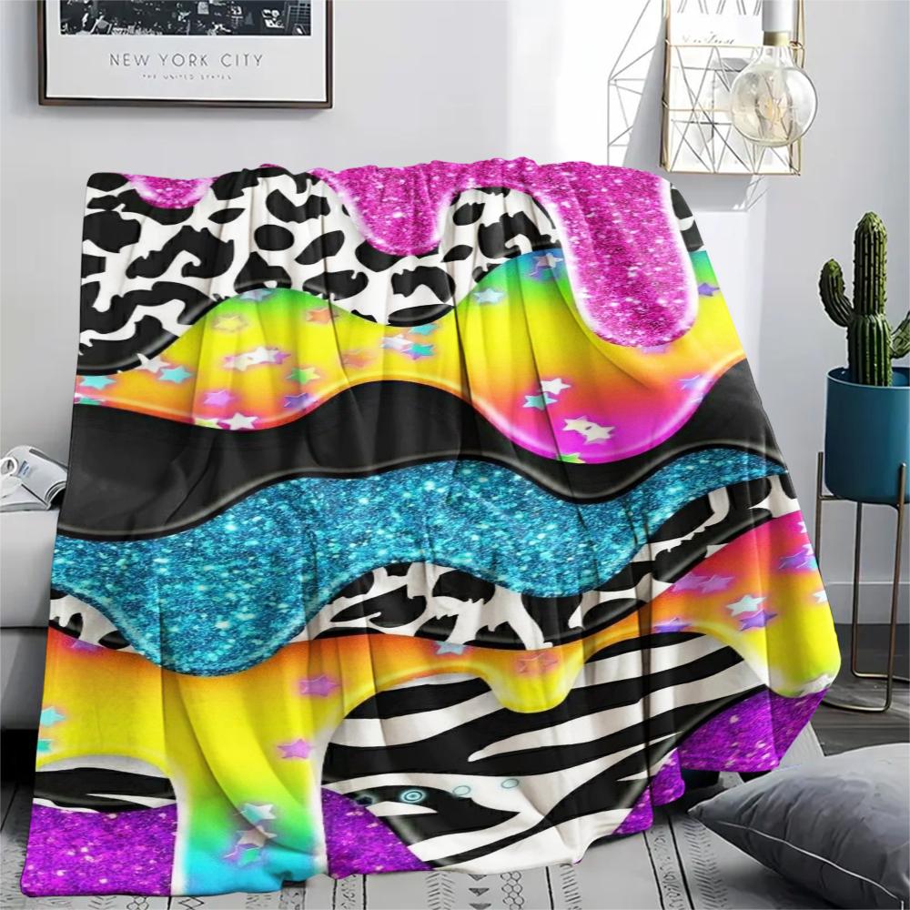 1Pc Rainbow Glitter Print Flannel Blanket, High quality Comfortable for All Seasons, Home Decor, Warmth and Comfort, Perfect for Gifts