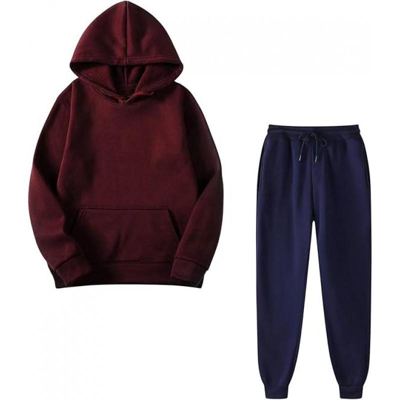 Mens Casual Hooded Sweatshirt Set Cotton Blend Two Piece Outfit Loose Fit Everyday Wear