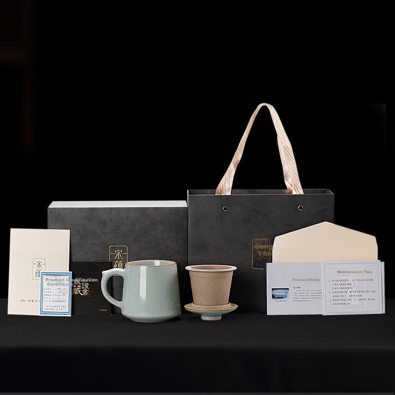 TANGFENG Li Guilian Ru Kiln Tea Cup, High-End Office Cup, Tea-Water Separation Cup, Water Cup, Tea Set Gift, Holiday Companion Gift