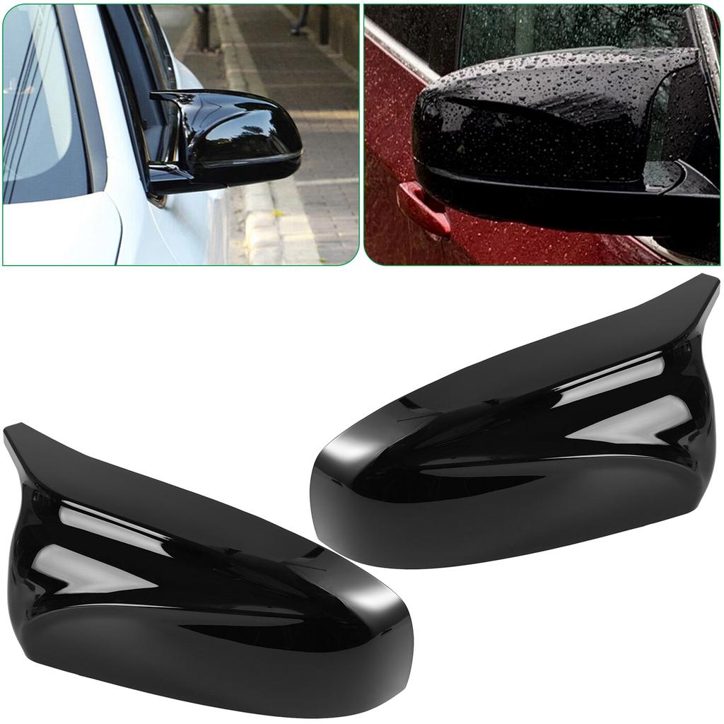 2x For BMW E70 X5 2007-2013 E71 X6 2008-2013 Gloss Black Side Wing Rearview Mirror Cover Cap Accessories 51162182697 51162182698