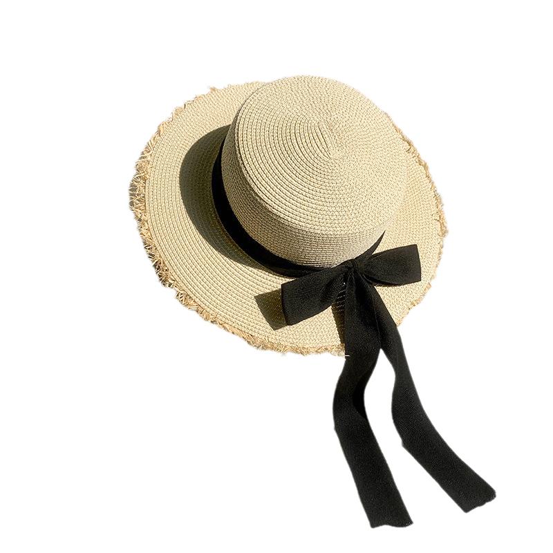 

Versatile Style Hat Straw Woven Elegant 2color Large Brimmed Flat Hatscaps Top Beige Black