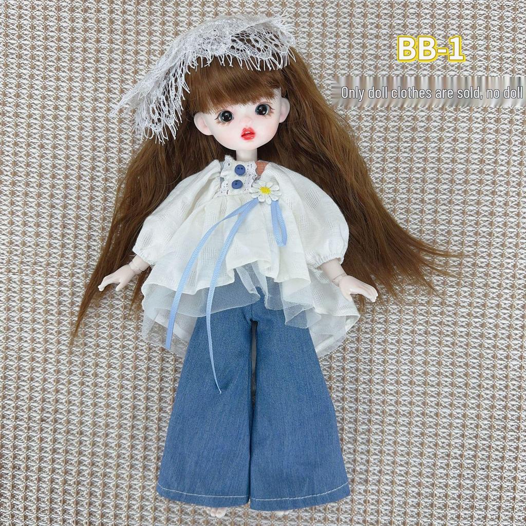 30cm BJD Doll Clothes Set: Sweet & Trendy Casual Overalls for Chubby Body & Ghost Dolls