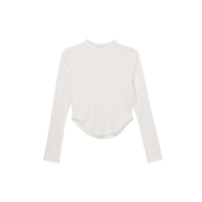 Solid Color Crew Neck Basketball Sports Pullover Long Sleeve T-Shirt Women Tops Off-White FN5400-133