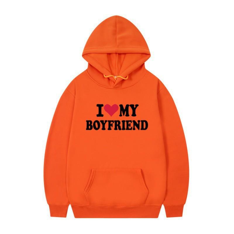 Herren Gothic Streetwear Kapuzenpullover Mit I LOVE MY BOYFRIEND Aufdruck Langarm Lockerer Schnitt