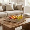 Scalloped Edge Handwoven Storage Basket Rectangular Storage Tray Desktop Organizer  for Living Room