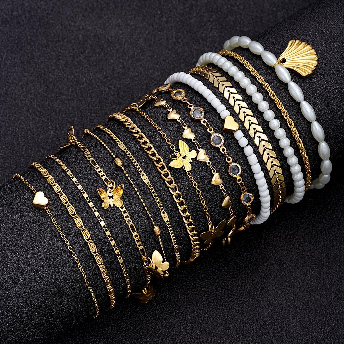 

17KM Летний пляжный золотой цвет браслет на лодыжку наборы для женщин мода бабочка сердце кристалл ножной браслет универсальный ежедневные ювелирные изделия подарки