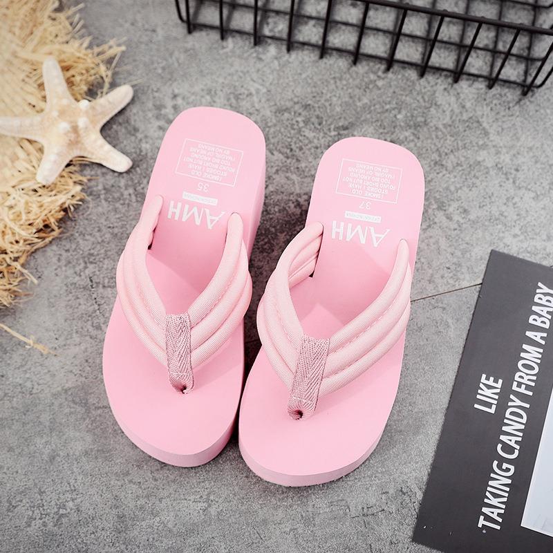 Thick Soled Anti Slip Flip Flops for Women Versatile High Heels Clip On Feet Outdoor Beach Shoes