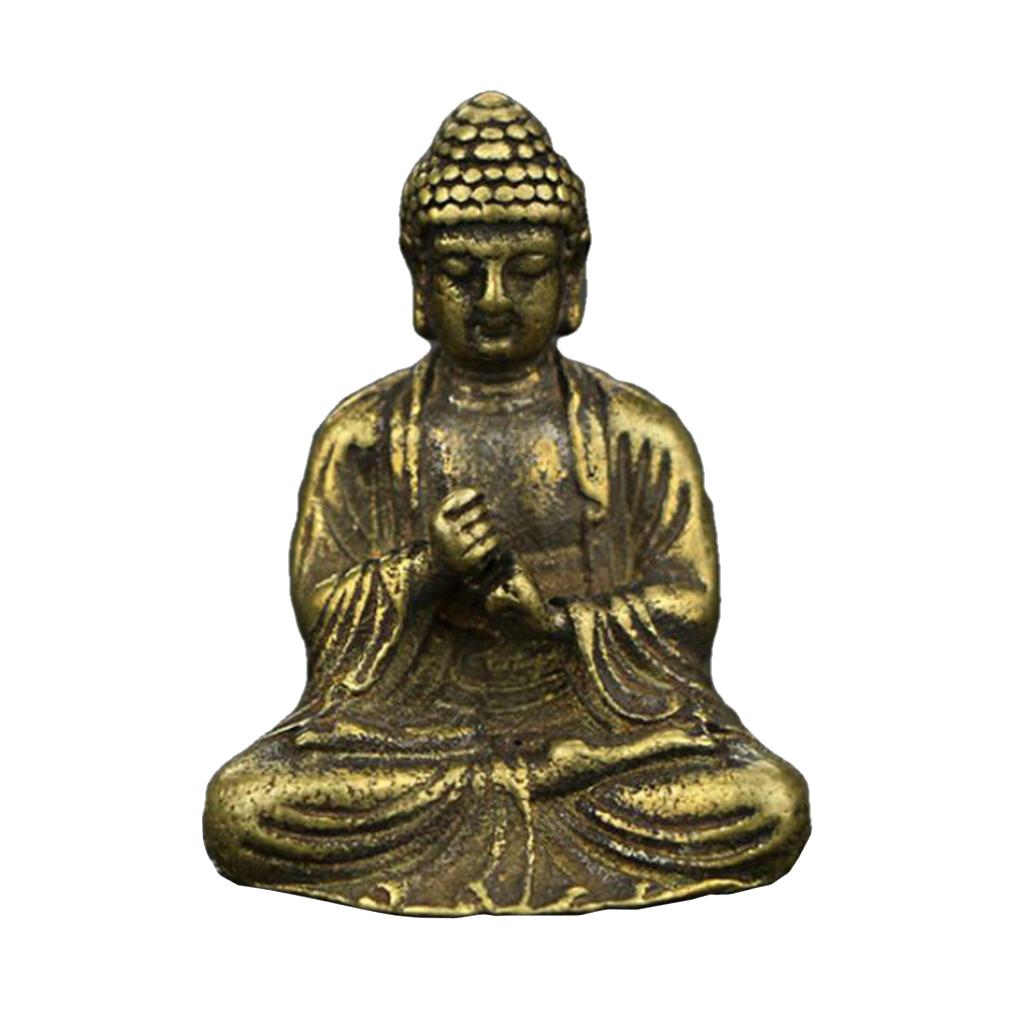 Mini Portable Retro Brass Statue Pocket Sitting Buddha Hand Toy Sculpture Desk Decorative Ornament Gift
