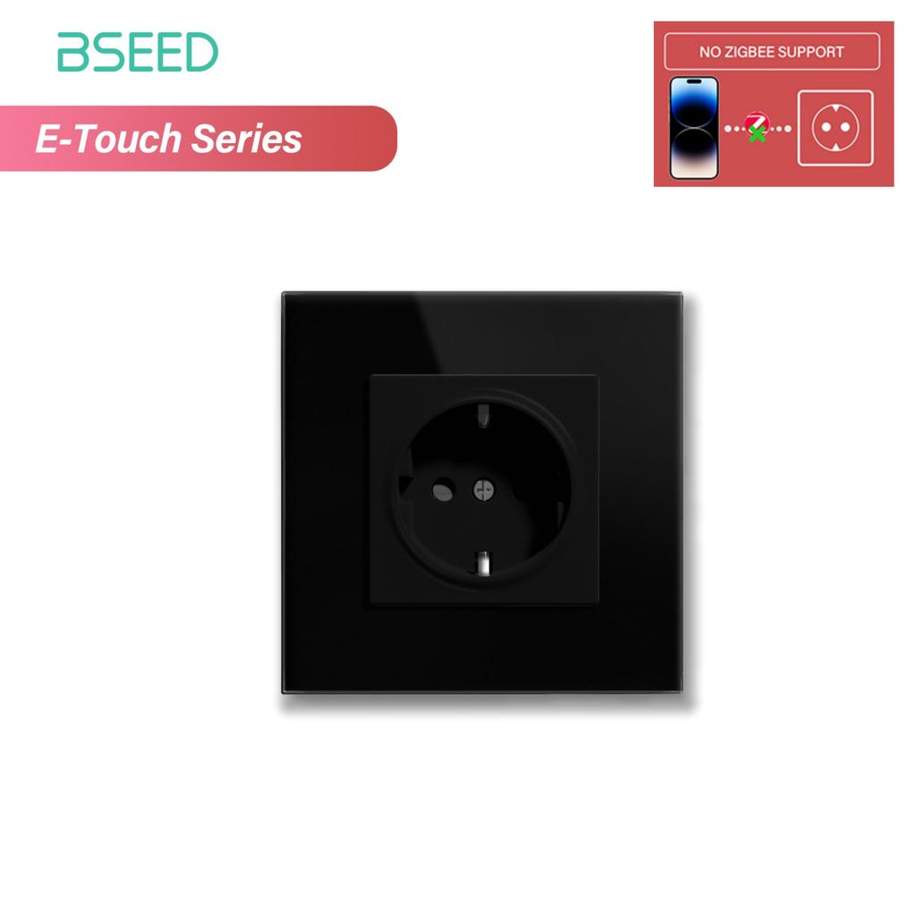 BSEED 1/2/3/4-fach Zigbee Touch-Schalter Glas mit EU-Steckdosen Intelligenter Wandlichtschalter Touchscreen Hintergrundbeleuchtung E-Serie