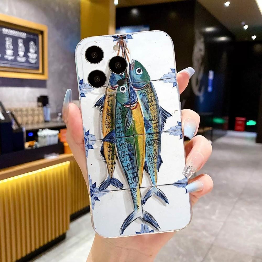 

Funny Sardine Pattern Phone Case For iPhone 17 16 15 14 13 12 11 Pro Max Mini SE 7 8 Plus 17E Shockproof Non-Slip Soft Cover iPhone 12