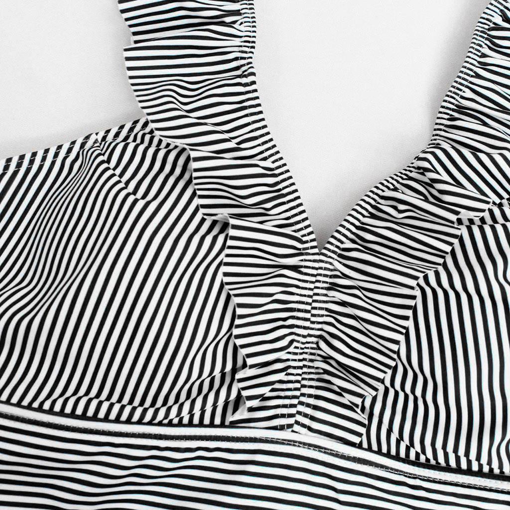 Women's One Piece Swimsuit Ruffled Striped Print Sleeveless Design Slim Fit Beachwear Swimwear for Summer Poolside