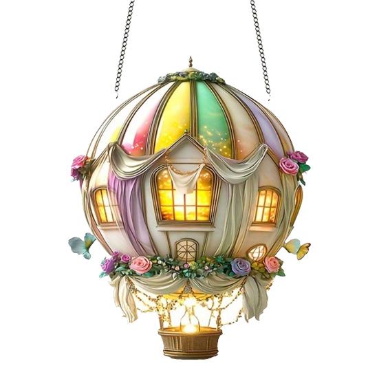 Stained Glass Style Hot Air Balloon Suncatcher 2D Acrylic Window Hanging Ornament for Home
