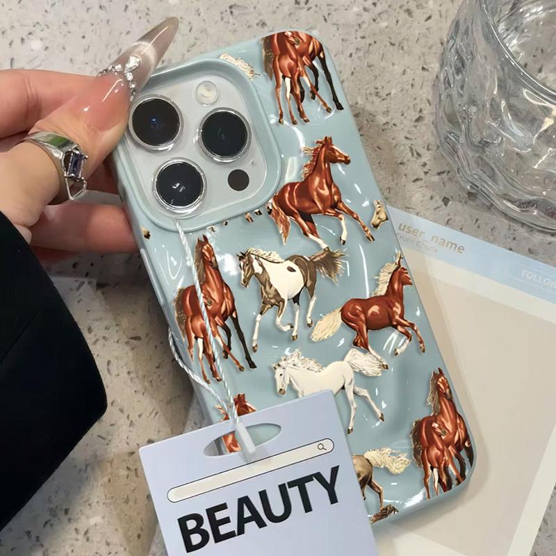 Horse Design Phone Case For iPhone 11 12 13 14 15 16 17 Pro Max Plus Air Shockproof Folds Texture Cover With Ideal Birthday Gift