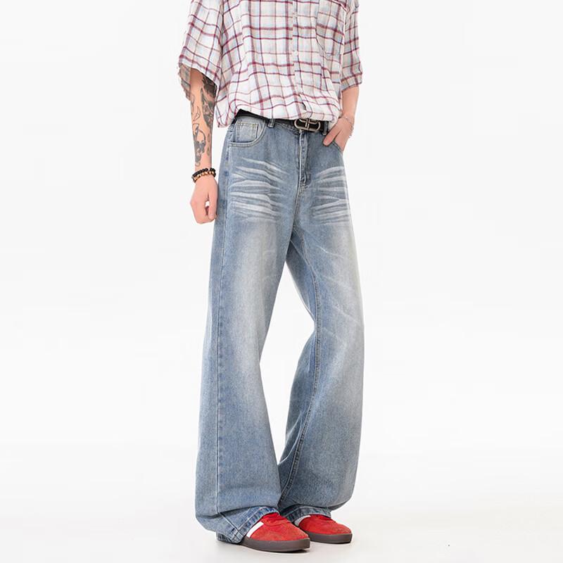 VUUG Men's American Retro Distressed Slim Flared Jeans