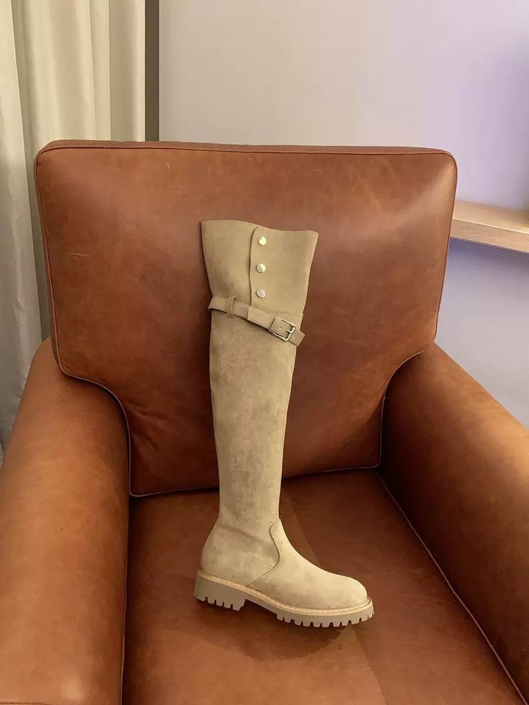 Lamb Wool Version~ Grape Mother Has the Same Knee Boots for Women's Autumn and Winter Thick-soled Boots, Thickened Velvet Warm Snow Boots.