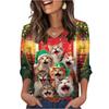Women's Fashionable Casual Christmas Printed V-neck Top