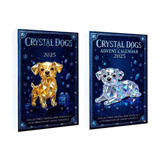 Adventní kalendář pro psy z umělého křišťálu 2025 24denní odpočítávací krabička s roztomilými akrylovými figurkami štěňat, vánoční stromová dekorace pro milovníky psů