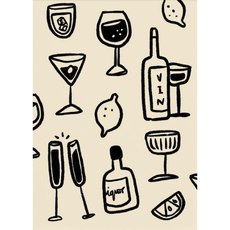 

Kitchen Alcoholic Beverage Cocktails Abstract Line Art Cheers Poster Canvas Painting Wall Picture Home Kitchen Living Room Decor 21cm×30cm NoFrame