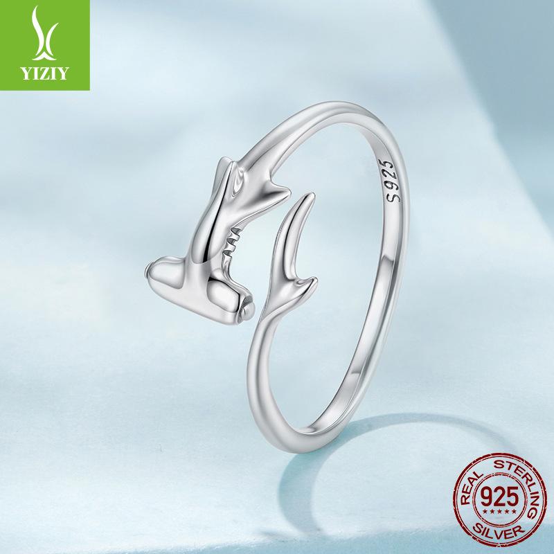 Cold Wind Hammerhead Shark Open Ring Men And Women S925 Sterling Silver Shark Ring Jewelry