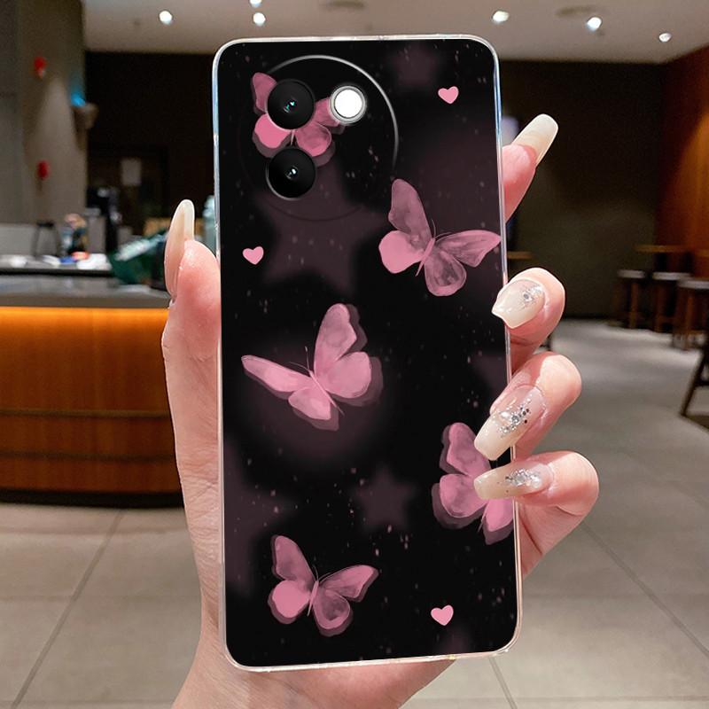Case For Vivo V30e Fundas V2339 Capa Flower Butterfly Protective Thin Casing Coque Transparent Soft Silicone TPU Phone Cover