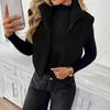 Damen Mode Ärmellos Reißverschluss Plüsch Weste Kurze Strickjacke Jacke Farbdruck