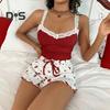 Women's 2 Piece Ribbed Pajama Set Sleeveless Lace Crop Cami Top And Tie Waist Shorts Set Summer Lounge Sleepwear Set