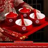 Red Festive Gaiwan and Chopsticks Wedding Tea Set - Pair of Bowls for Sons and Grandsons