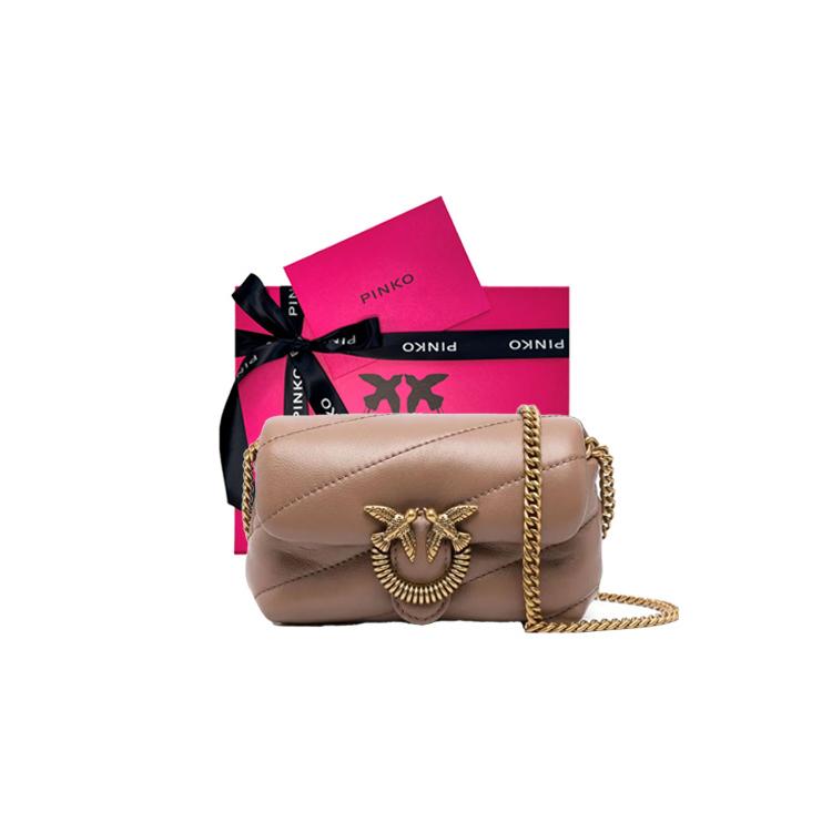 New PINKO Puff Sheepskin Swallow Bag, Shoulder Bag, Crossbody Bag Extra Mini Women's Umber 100041-A10D-D01Q