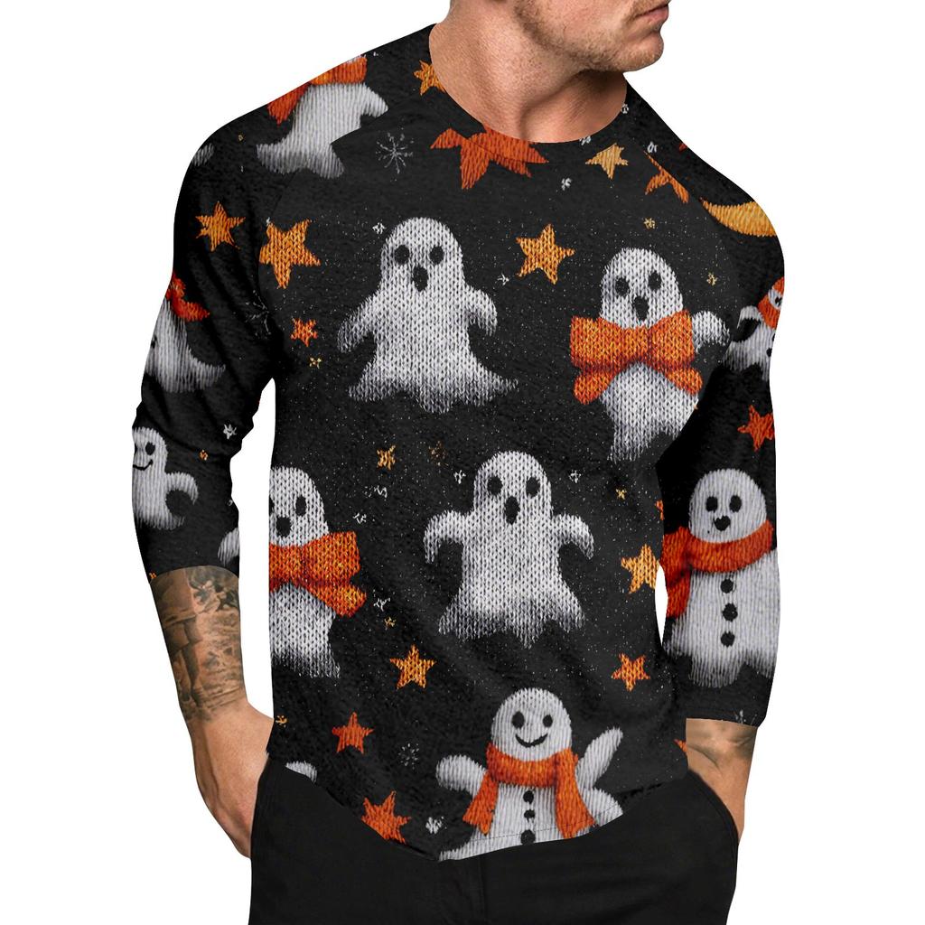 Halloween Print Raglan Sleeve Men's Long Sleeve Top