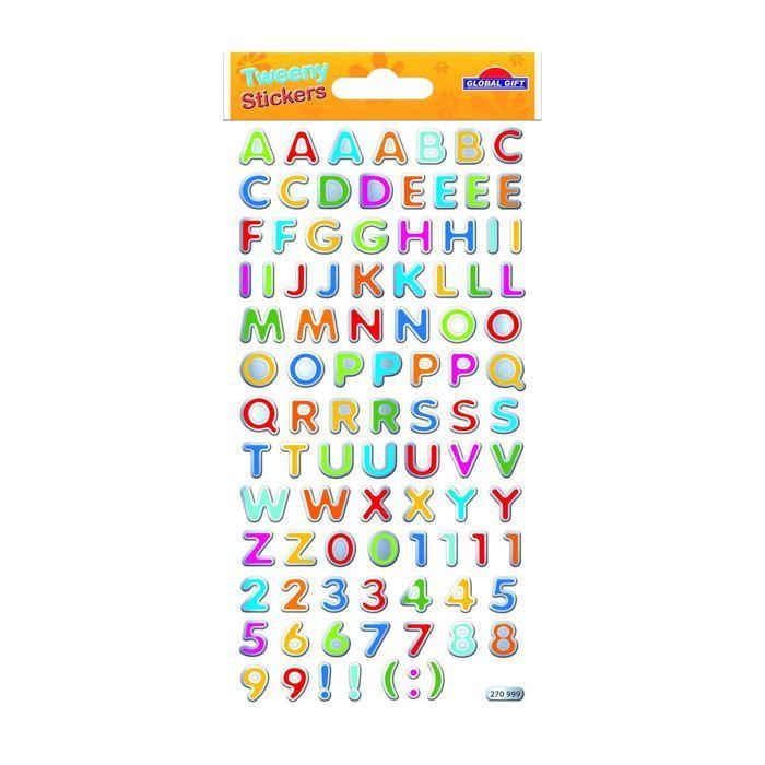 92 Reusable Stickers - 3D Relief - Multicolored Alphabet - Metallic Effect