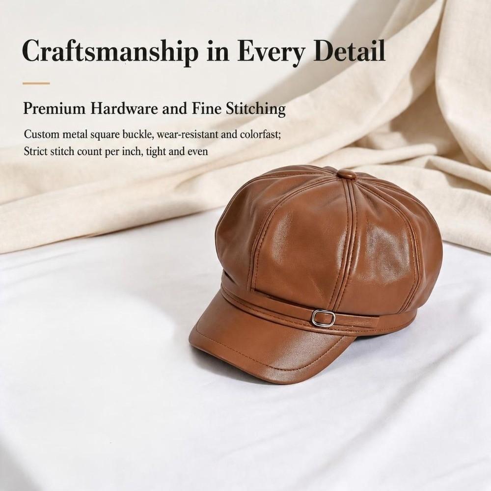 Octagonal Beret Hat Metal Buckle Strap Octagonal Cap Vintage Baker Boy Cap  For Women