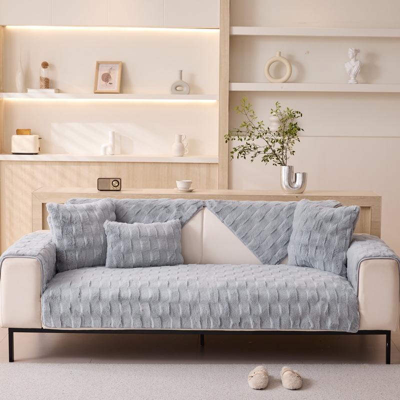New Light Luxury Internet Celebrity Thickened Plush Leather Sofa Cushion Winter Modern Cream High-End Cover Seat Cushion Cover Cloth