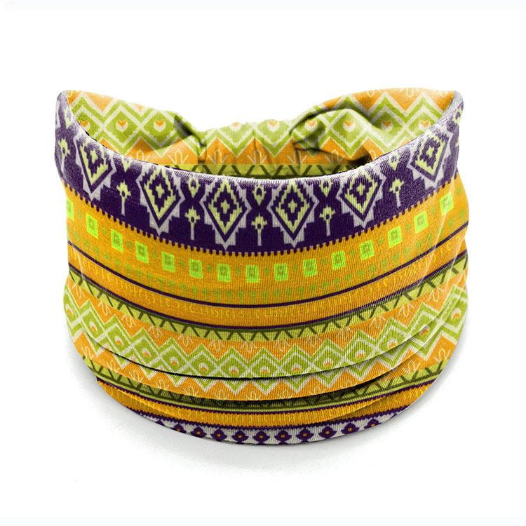European American Women's Hair Band African Print Pattern Wide Edge Elastic Knot Sports Yoga Headband Women's Headwear Hair