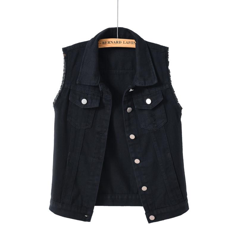 Gilet di Jeans Basic da Donna con Design Strappato Primavera Estate Slim Fit Top Casual