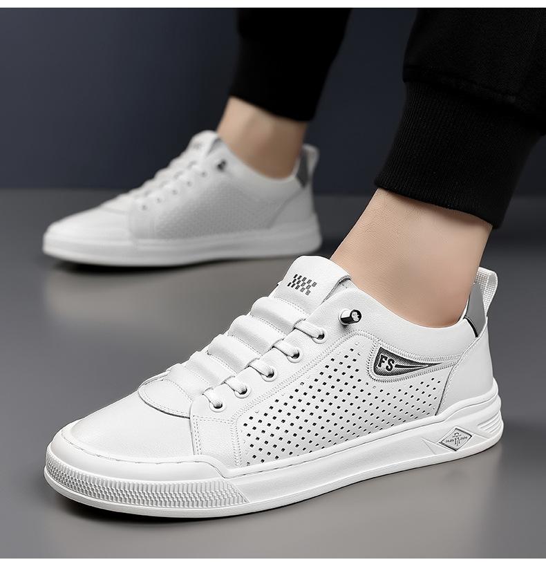 Neue Schuhe für Herren Leder Freizeitschuhe Sommer Atmungsaktiv Mode Weiß Flache Skateboard-Schuhe Street Cooler Sneaker