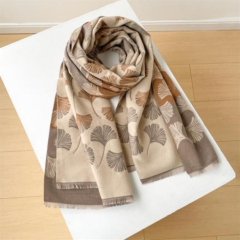Camellia cashmere scarf women's winter senior sense versatile thickened warm scarf air conditioner shawl