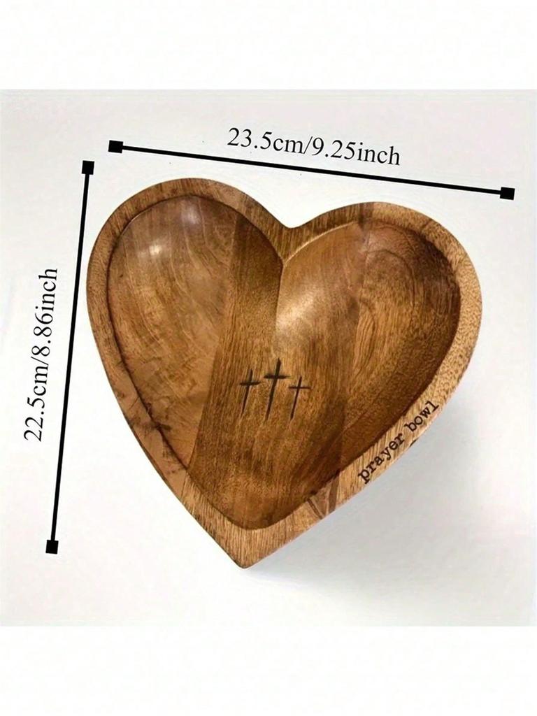 1pc Heart-Shaped Prayer Bowl With Cross And "Prayer Bowl" Engraved, Home Decor For Living Room, Prayer Room And Dining Table.