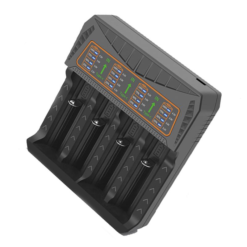 4 Bay Smart Charger For Rechargeable Lithium Batteries Compatibility with 18650 26650 21700 10400 14500 16340 18490