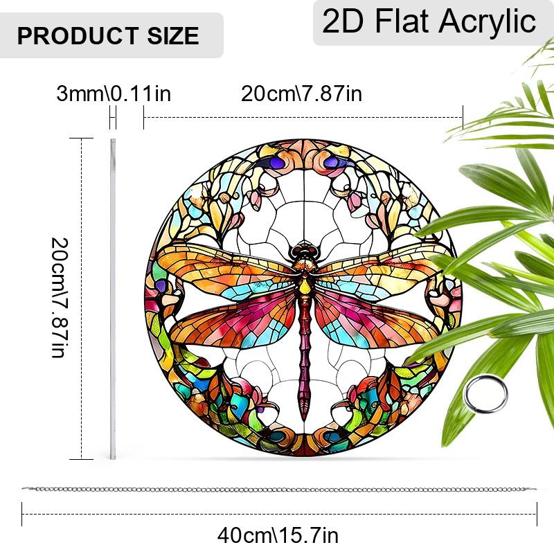 Acrylic Colorful Dragonfly Floral Suncatcher, Stained Glass Effect Window Hanging Ornament for Nature Lover Gifts