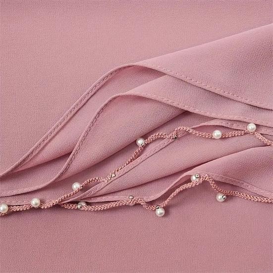 yangyizhi Washable Shawl, Ethnic Style Chiffon Texture Head Wrap with Faux Pearl Chain, Breathable All-Season Drape Headscarf for Daily Wear