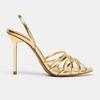 Luxury Gold Heeled Sandals Women Sexy Cross Narrow Strap Hollow Thin Heeled Bridal Pumps Fashion Back Strap Banquet Dress Heels